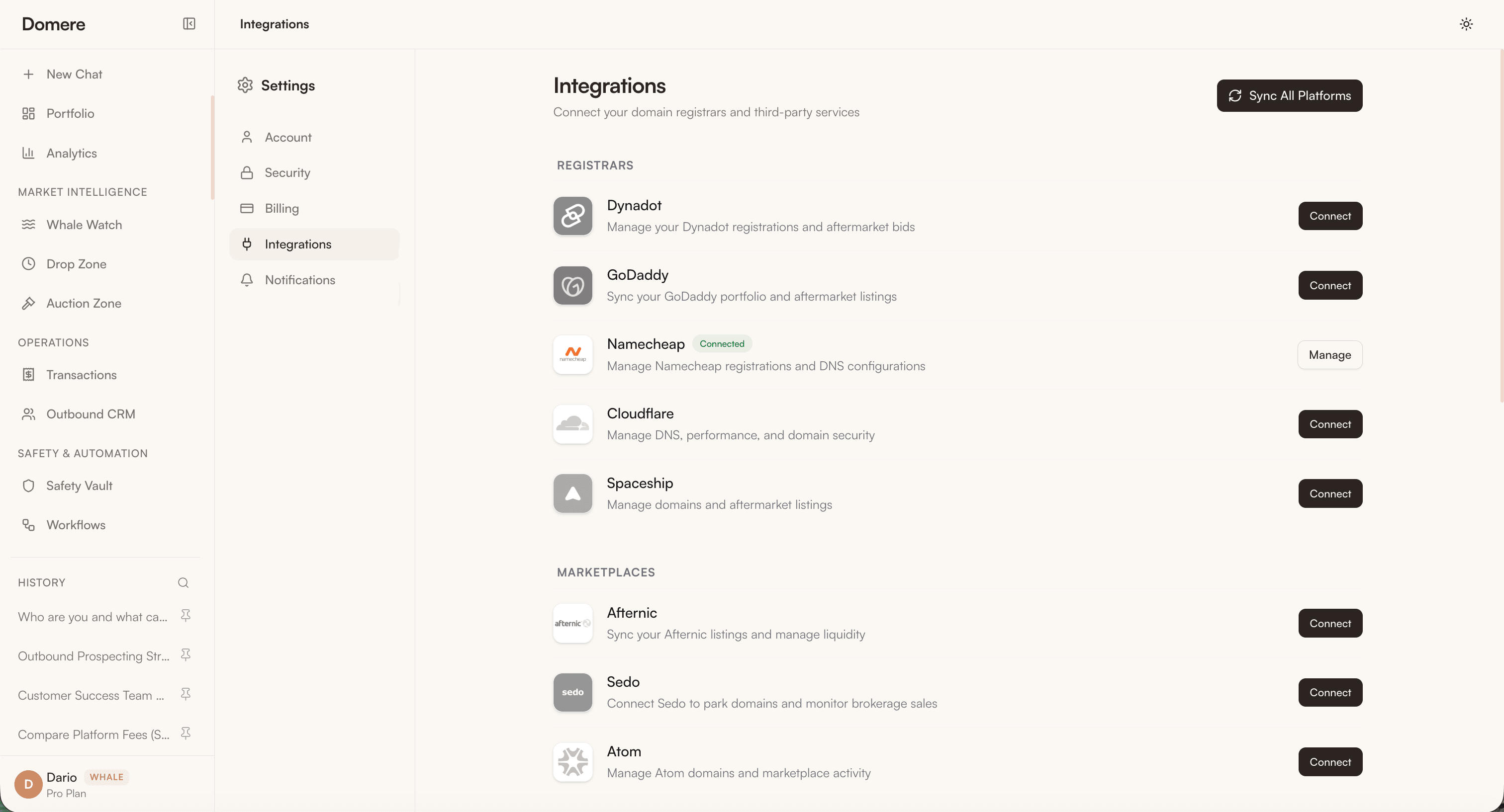 Integrations — Registrars